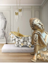 Buda a dormir em cerâmica dourada para interior e exterior - spa